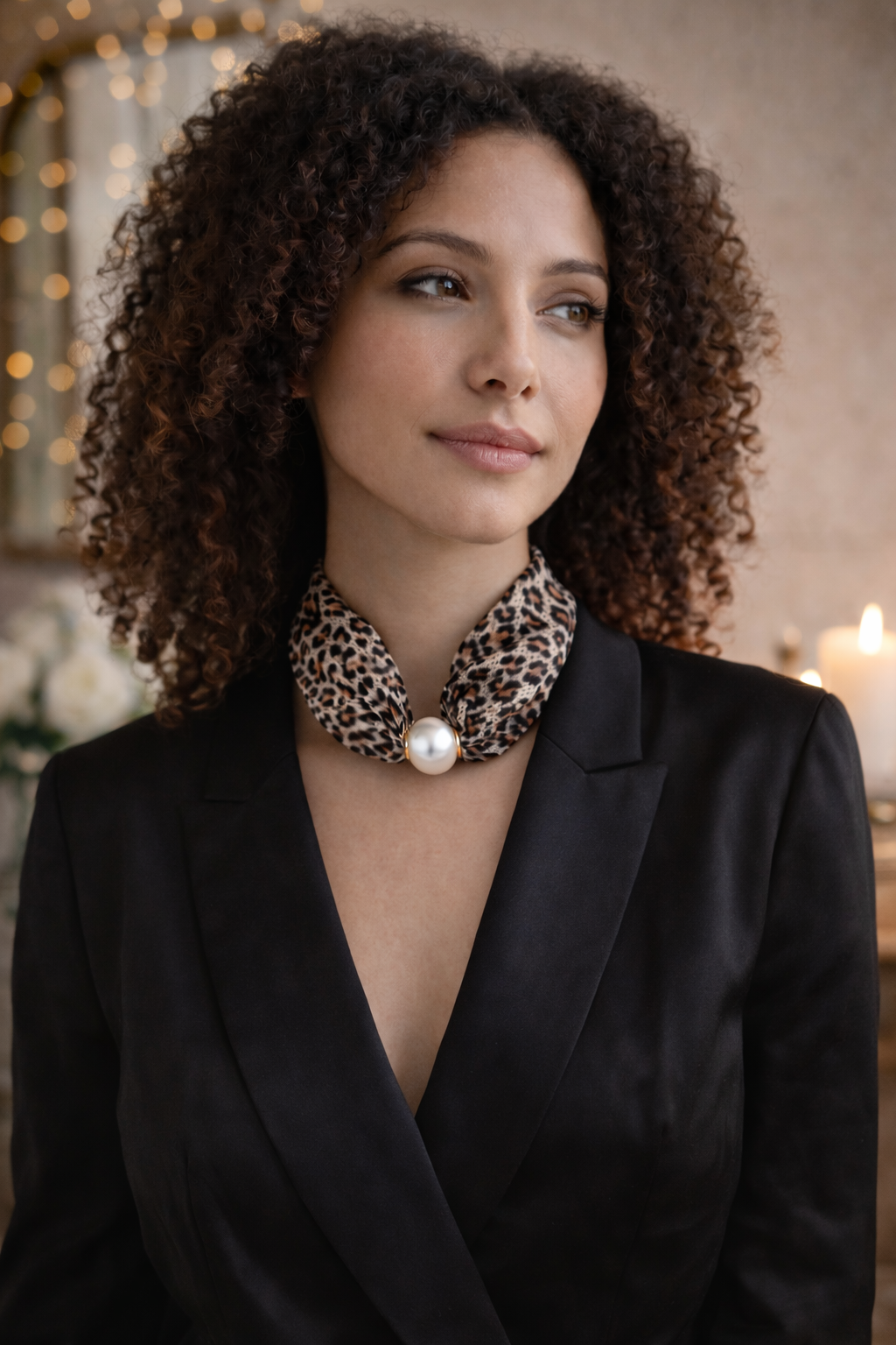 Sjaaltje met Luipaardprint en Parel