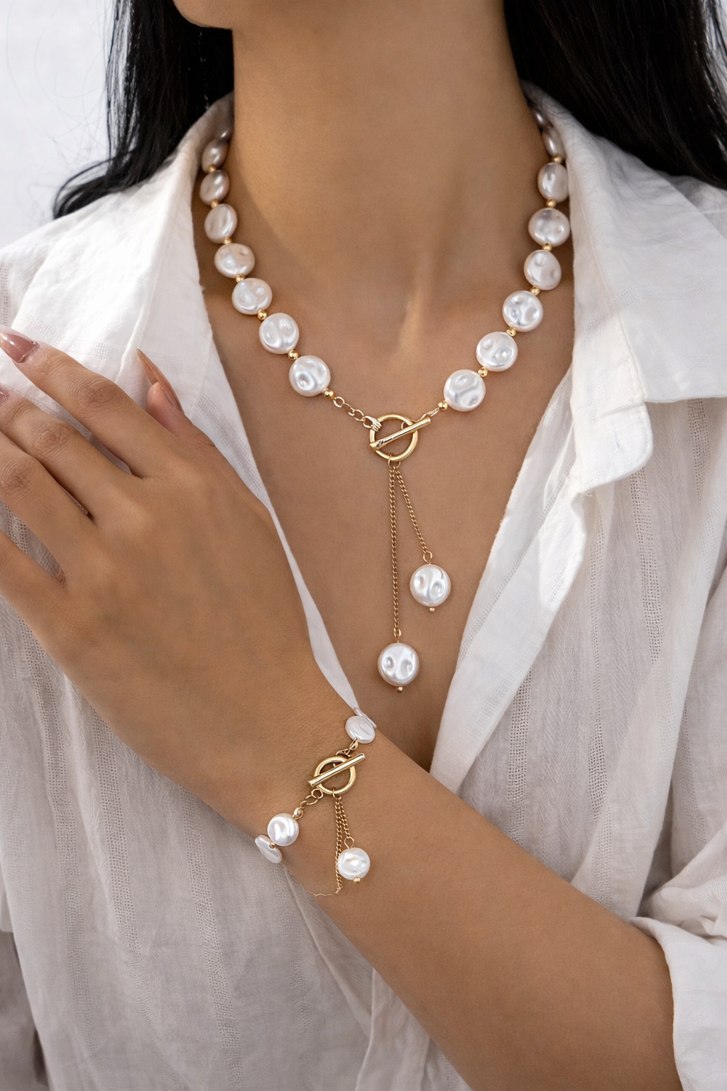 Luxe Parelset met Gouden Accenten