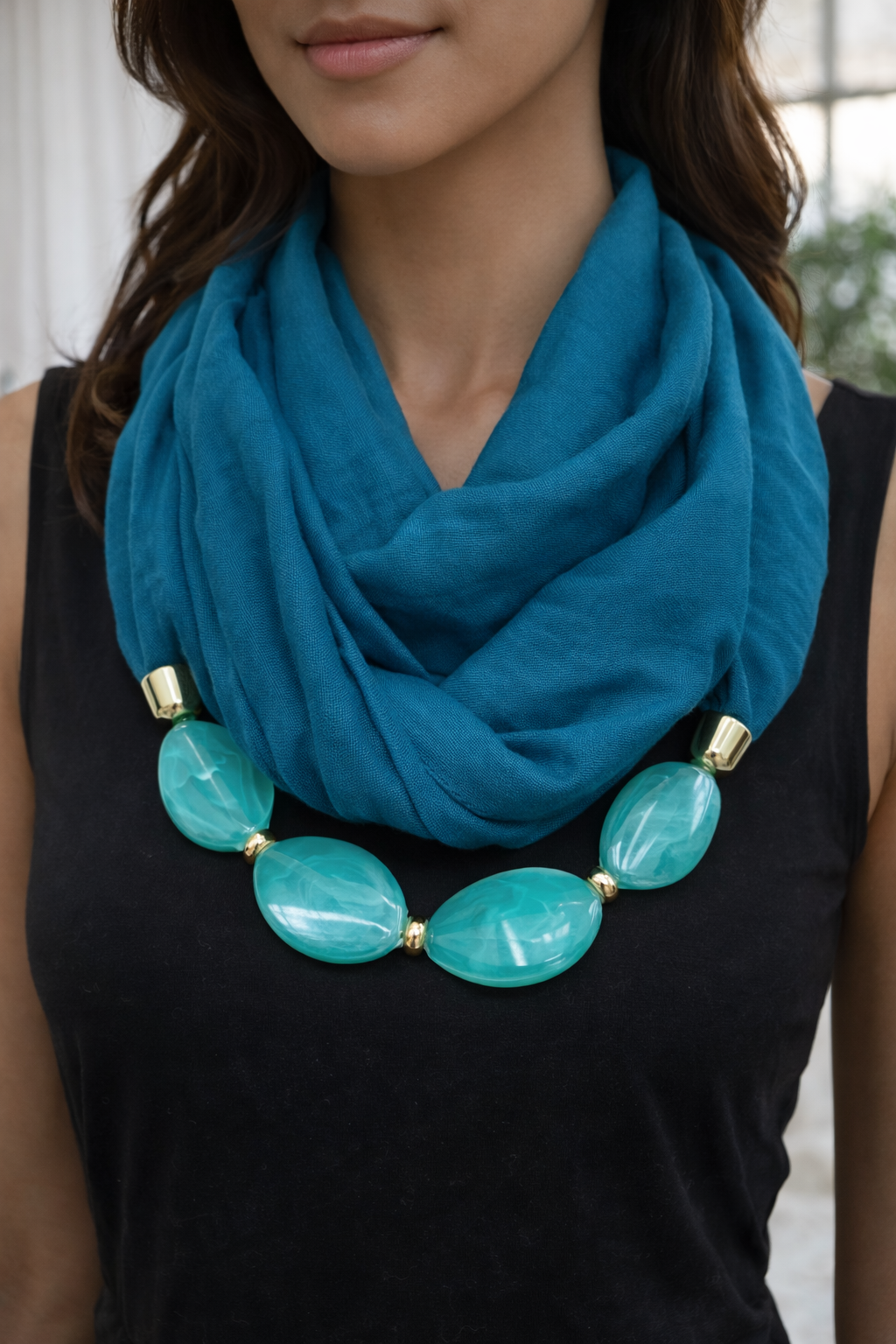 Sjaal met Statement Ketting - Turquoise