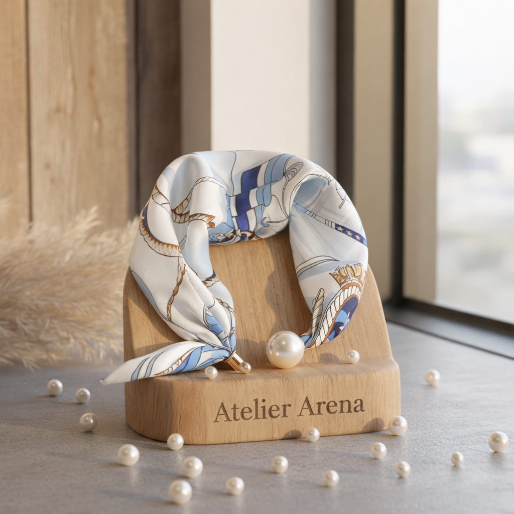 Wit Sjaaltje met Blauw Design en Parel