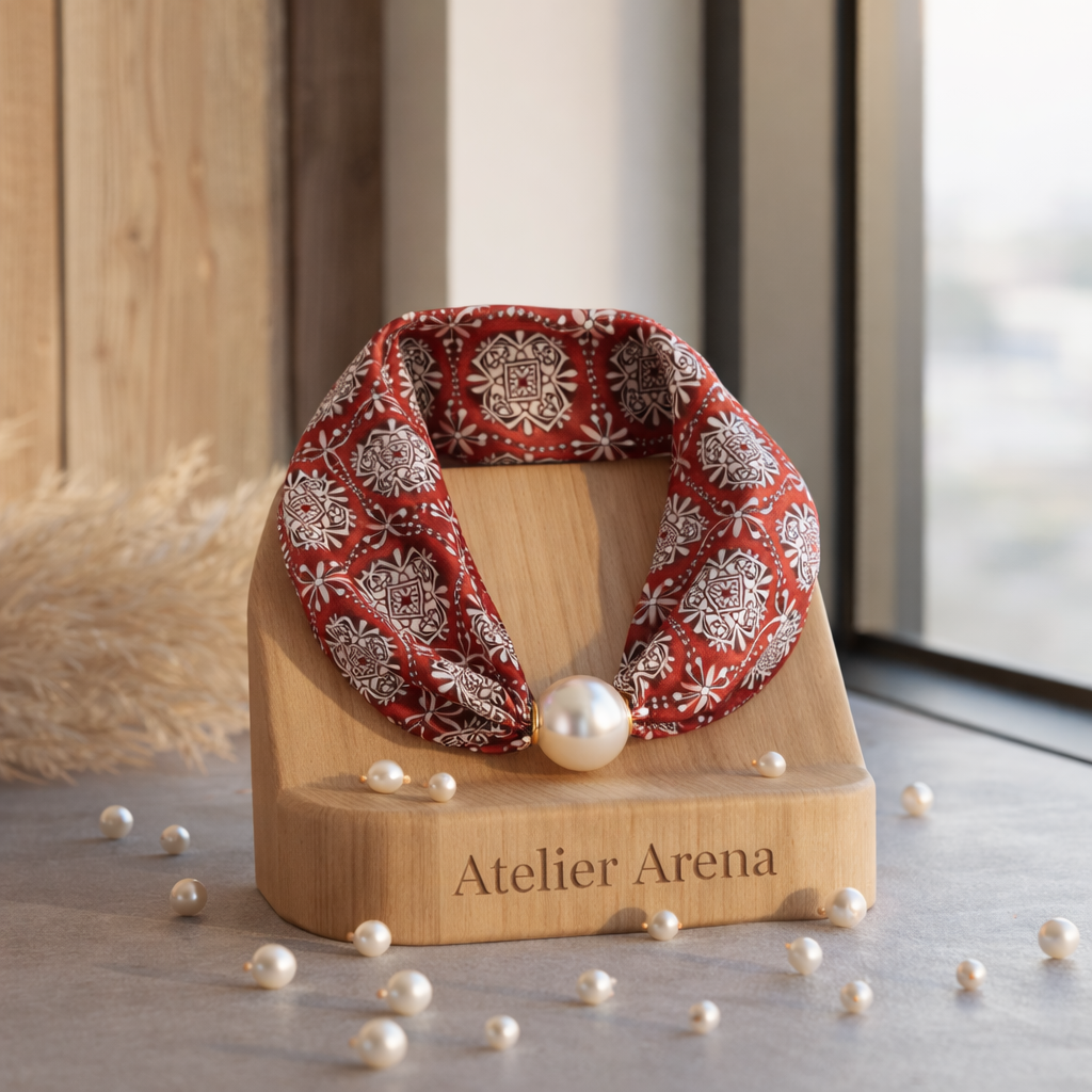 Rood Sjaaltje met Ornamenteel Patroon en Parel