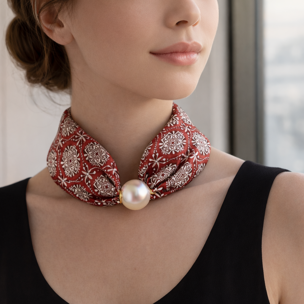 Rood Sjaaltje met Ornamenteel Patroon en Parel