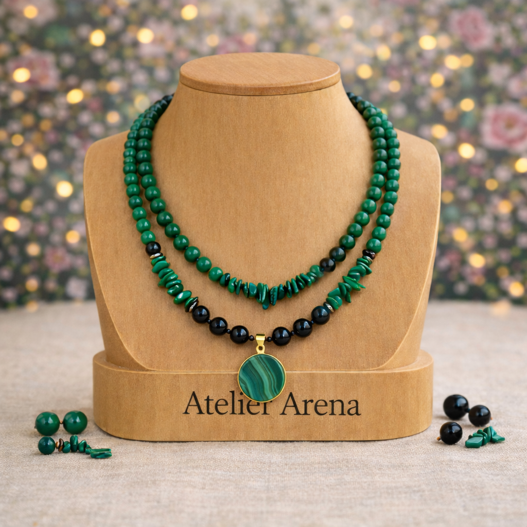 Malachiet en Zwarte Agaat Ketting met Hanger