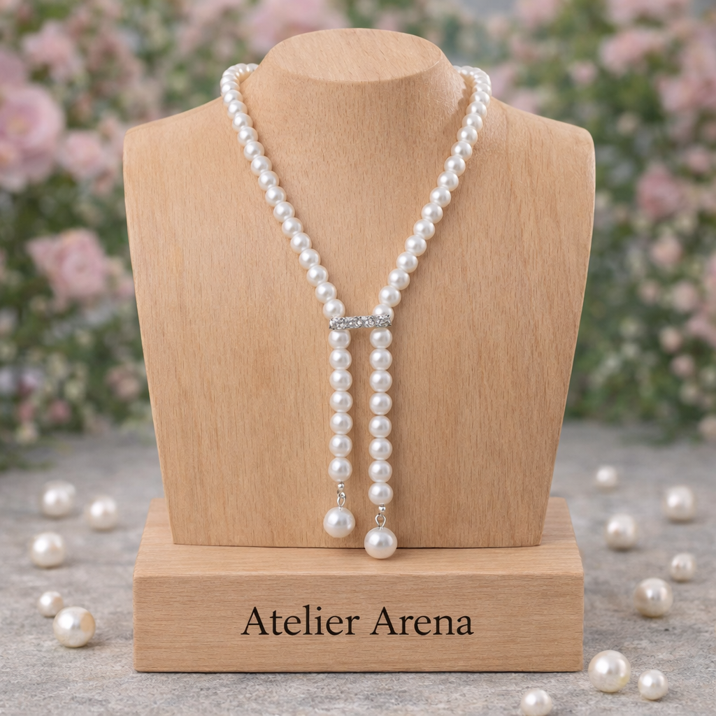 Lange Parelketting met Kristallen Schuif - Y-Ketting