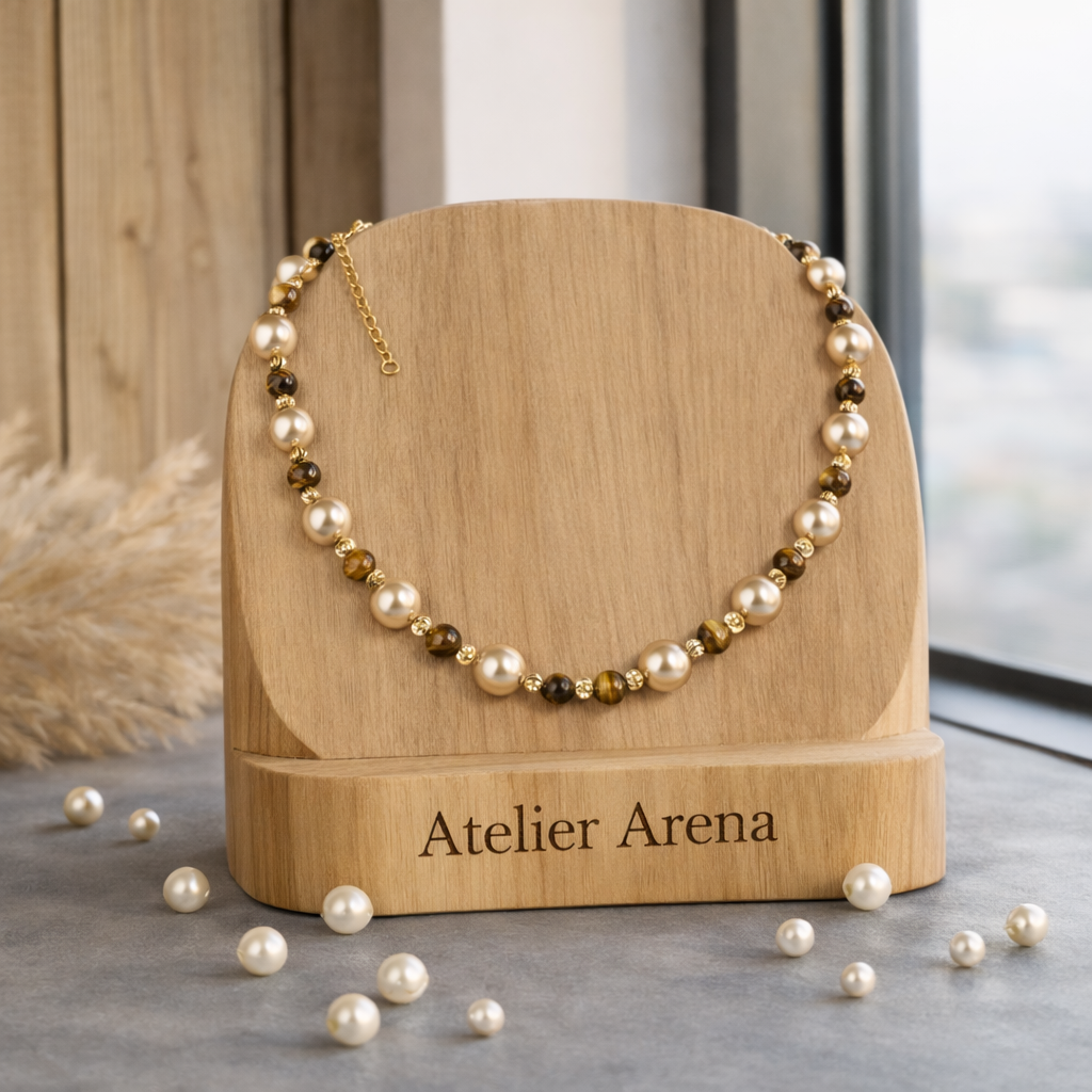 Zoetwaterparel en Tijgeroog Ketting