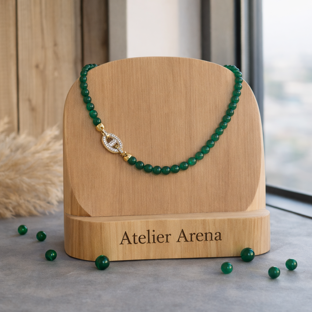 Groene Agaat Ketting met Kristallen Sluiting