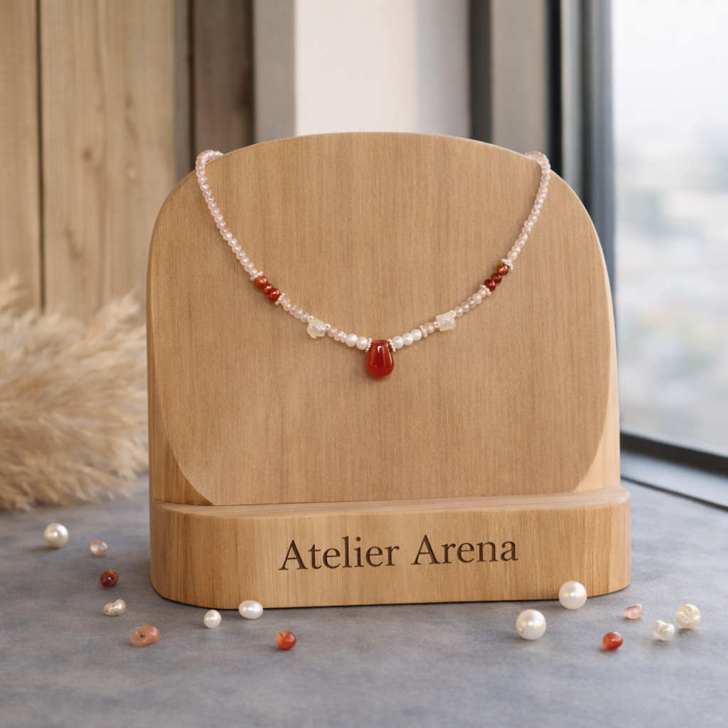 Zoetwaterparel en Rode Agaat Ketting