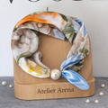 Silk Scarf with Floral Print and Pearl