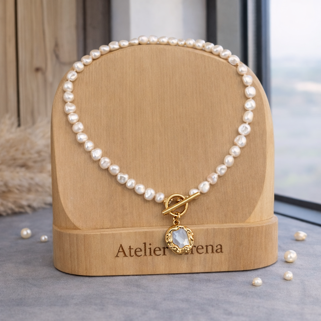 Zoetwaterparel Ketting met Toggle Sluiting en Edelsteen Hanger