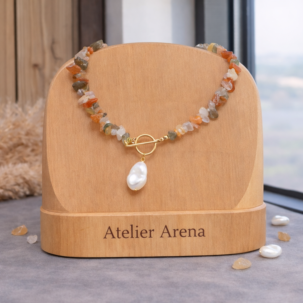 Gemstone Necklace with Freshwater Pearl Pendant