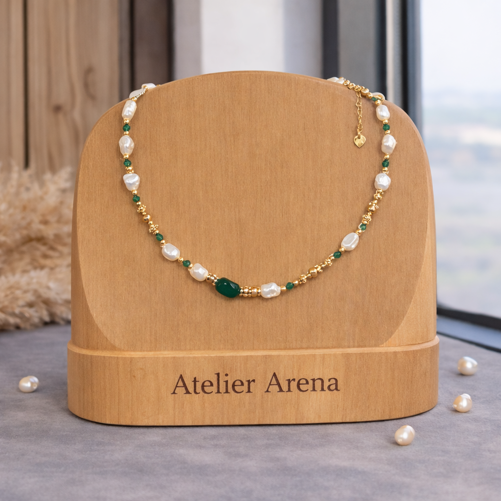 Zoetwaterparel en Jade Steen Ketting