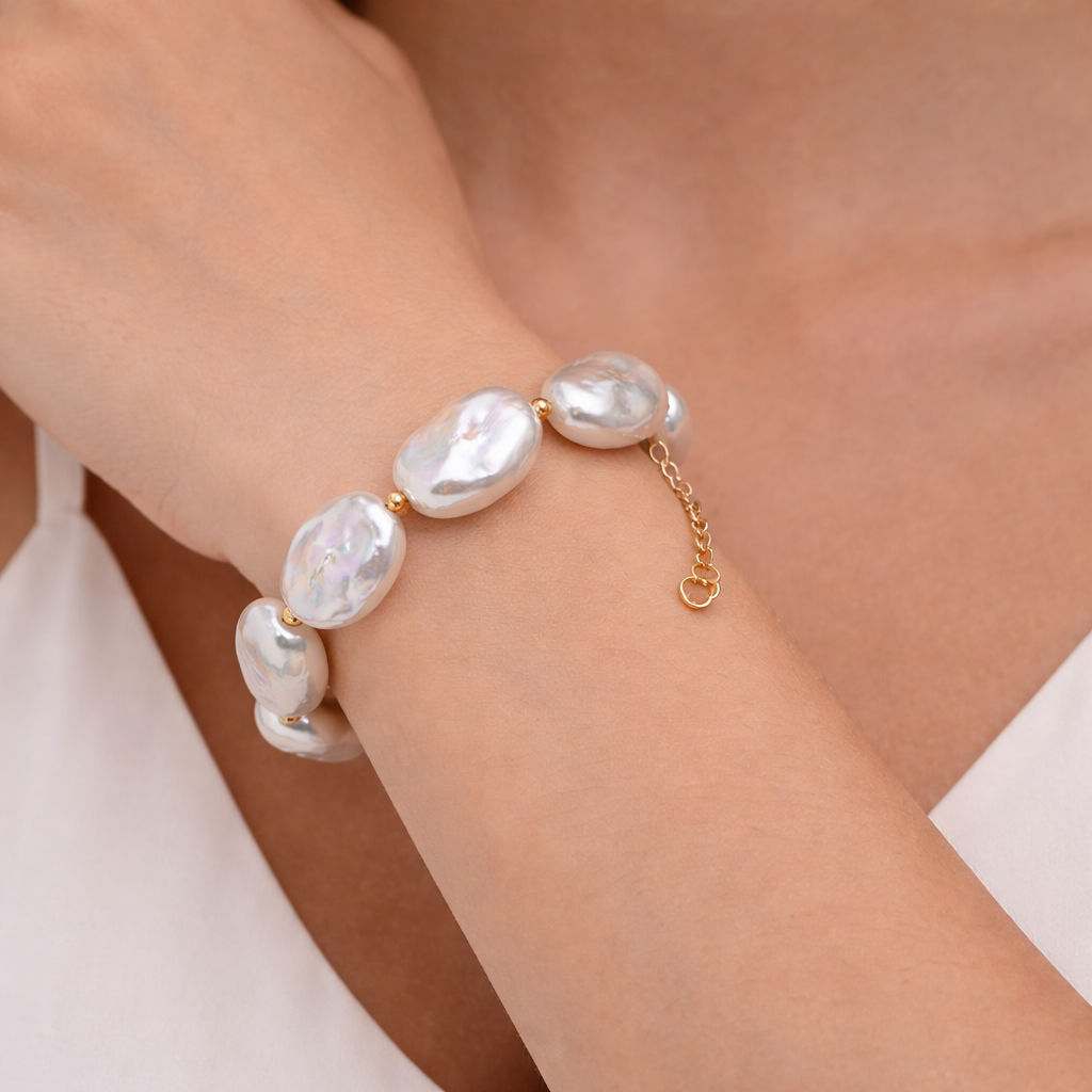 Zoetwaterparel Armband met Grote Barokke Parels