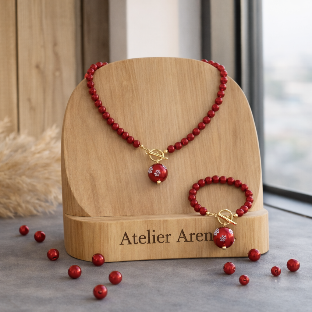 Rode Parel Sieradenset - Ketting en Armband