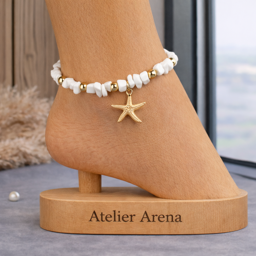 Enkelband Zeester - Wit Schelp & Goud