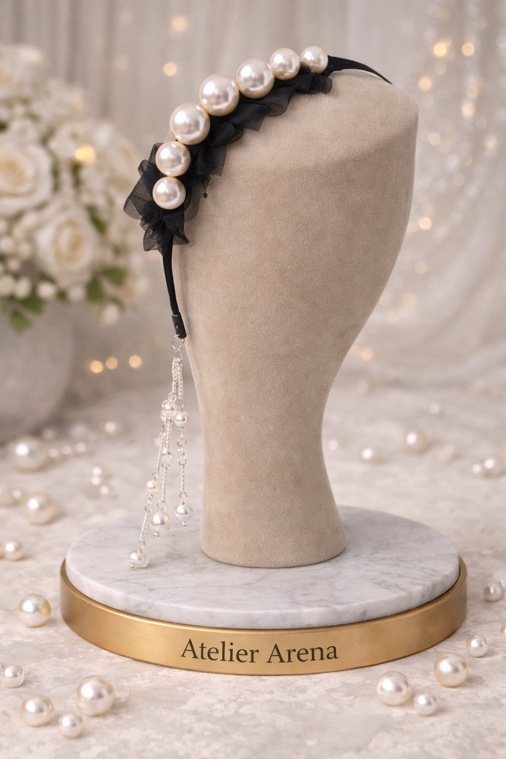 Parel Haarband met Kristallen Hanger - Zwart