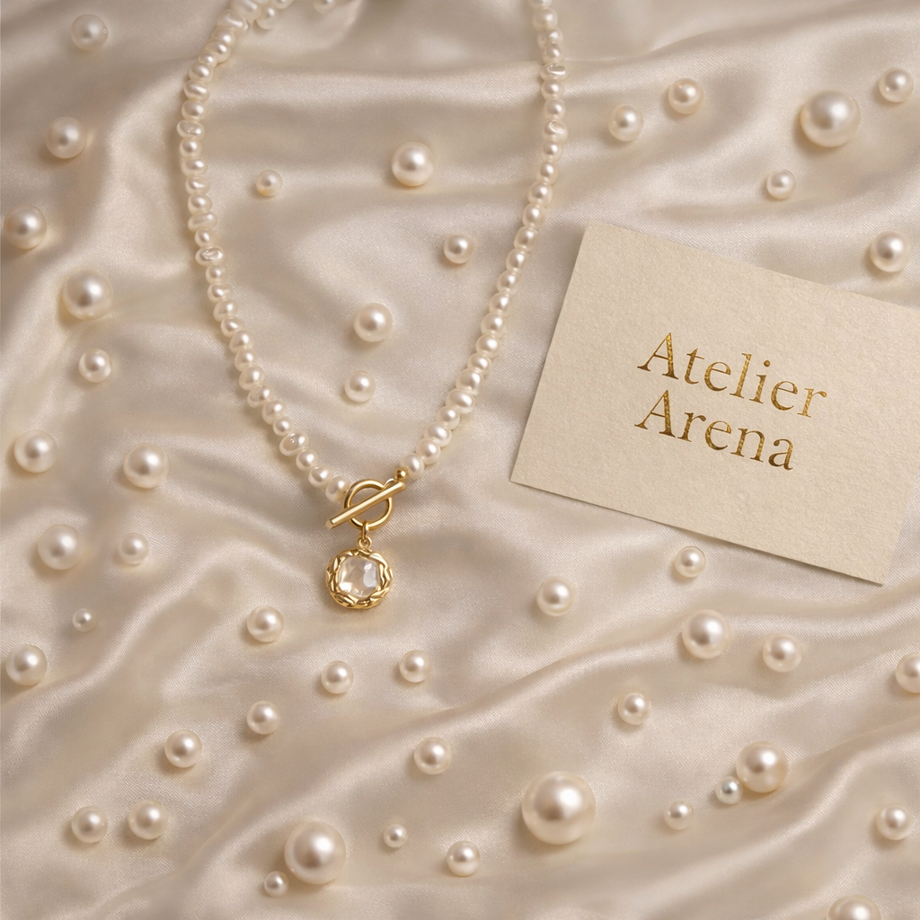 Freshwater Pearl Necklace with Toggle Clasp and Gemstone Pendant