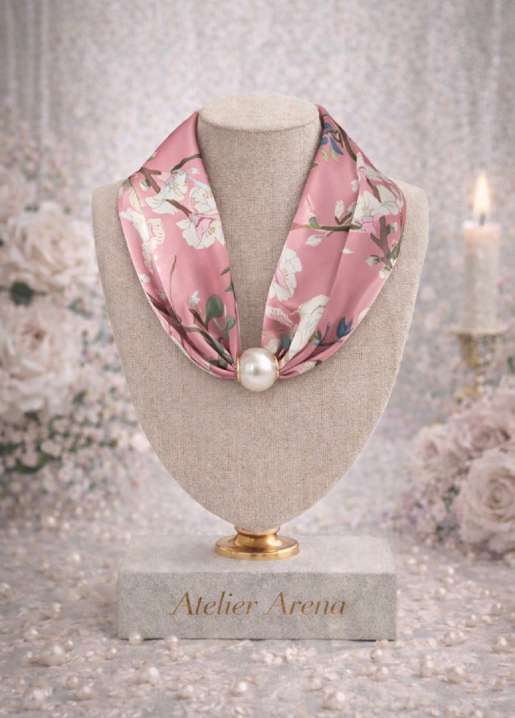 Sjaaltje met Bloemenprint en Parel - Roze
