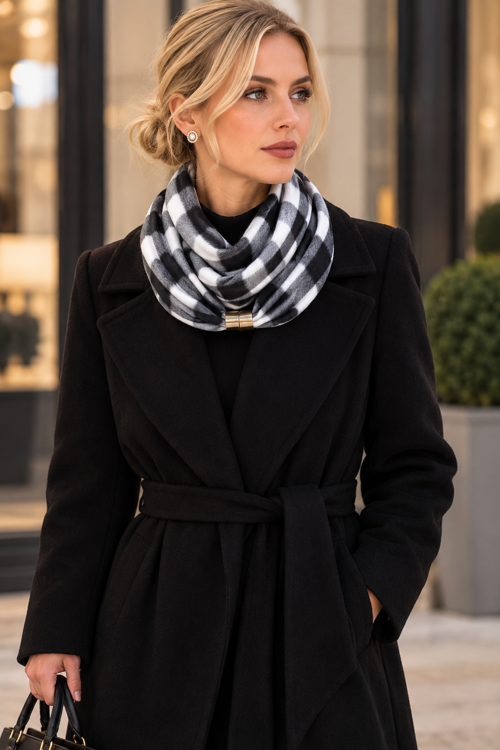 Soft Winter Fleece Sjaal – Black & White Chec