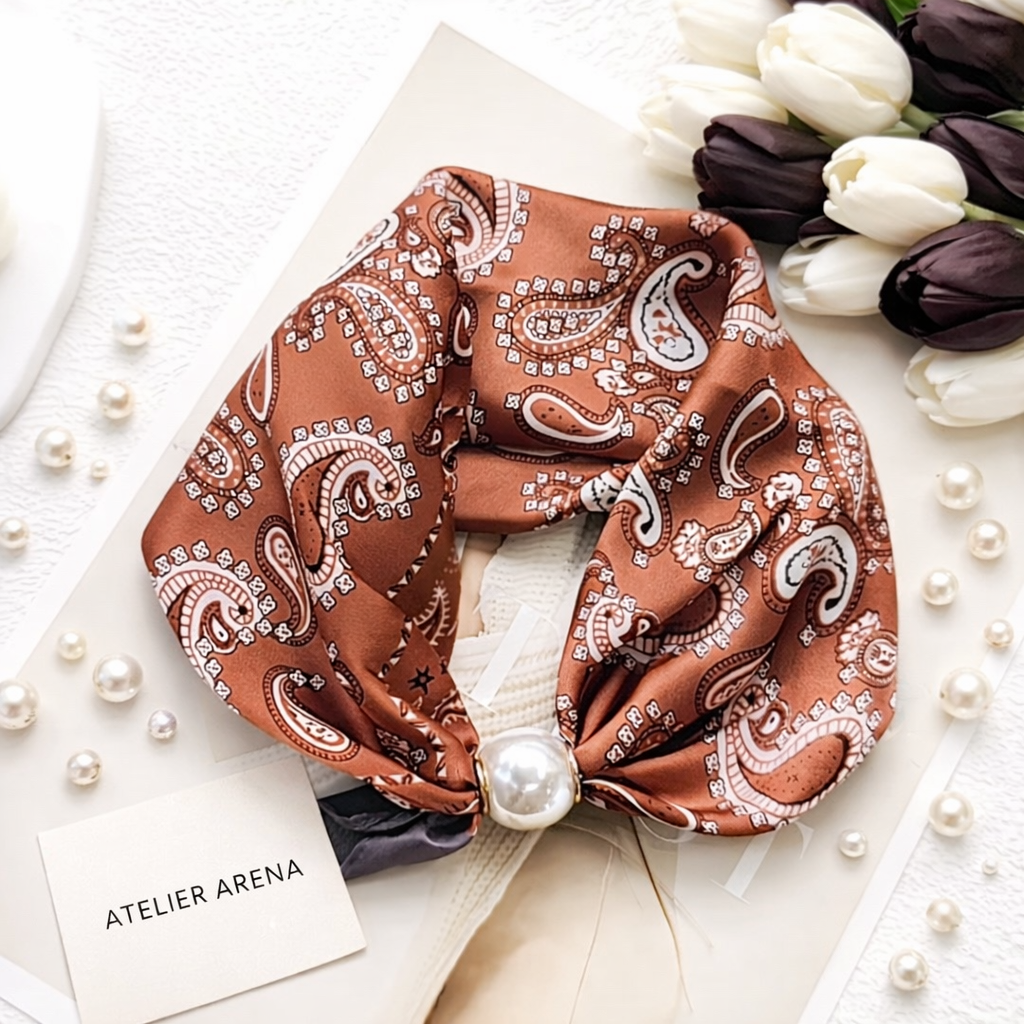 Terracotta Sjaal met Paisley Patroon en Parel
