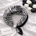 Black and White Scarf with Zebra Print and Pearl