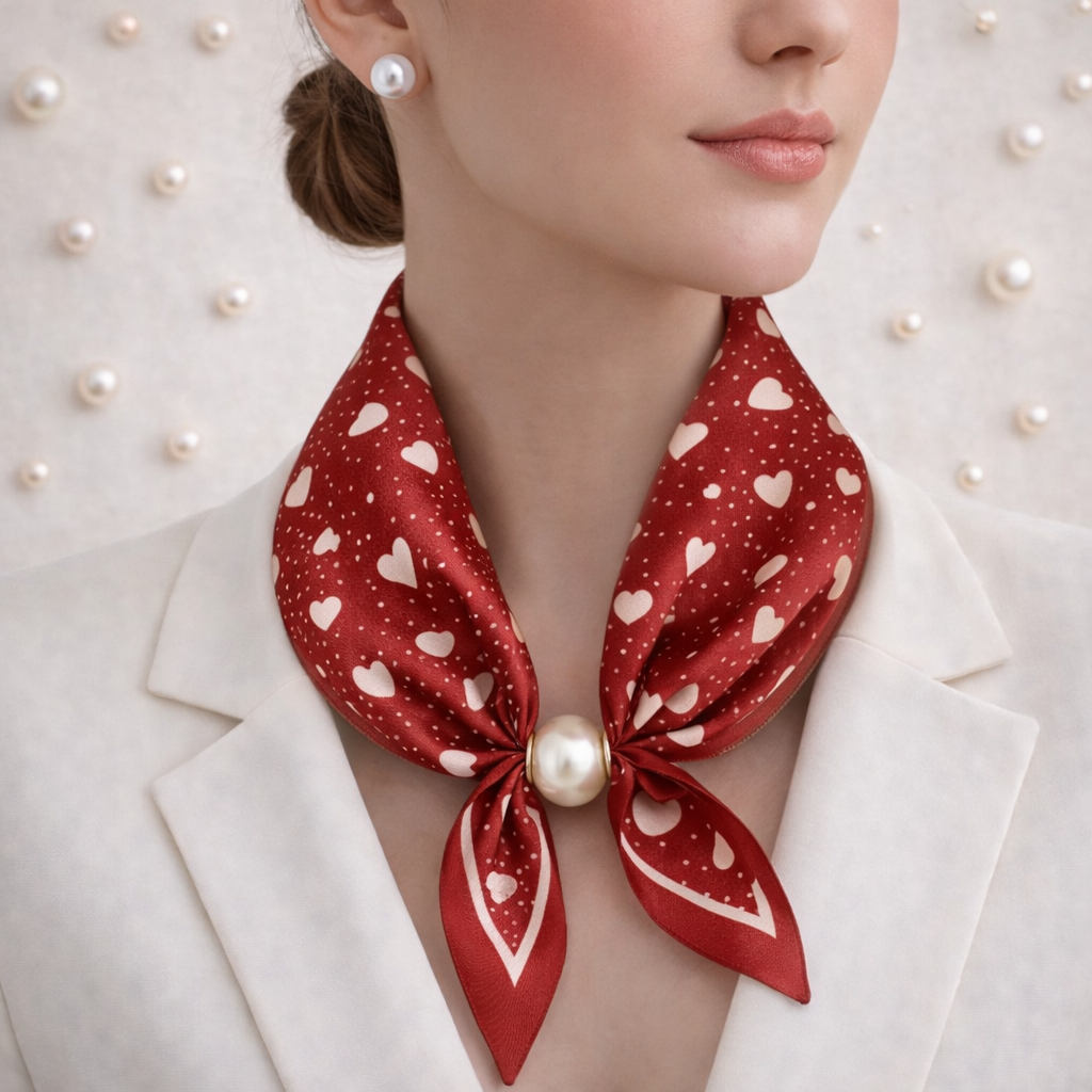 Sjaal met Parel – Rood Hartjes Chic