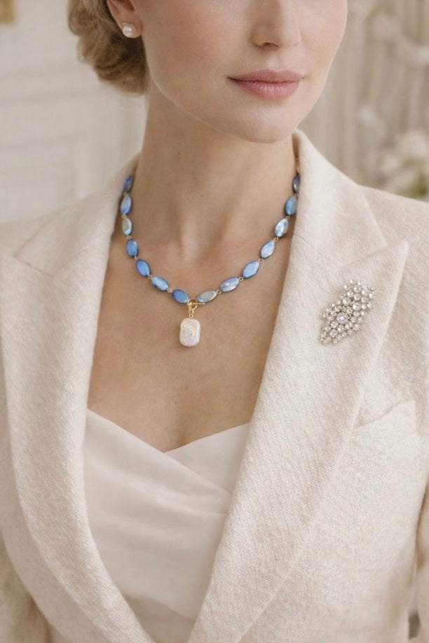 Blue Necklace with Pearl Pendant