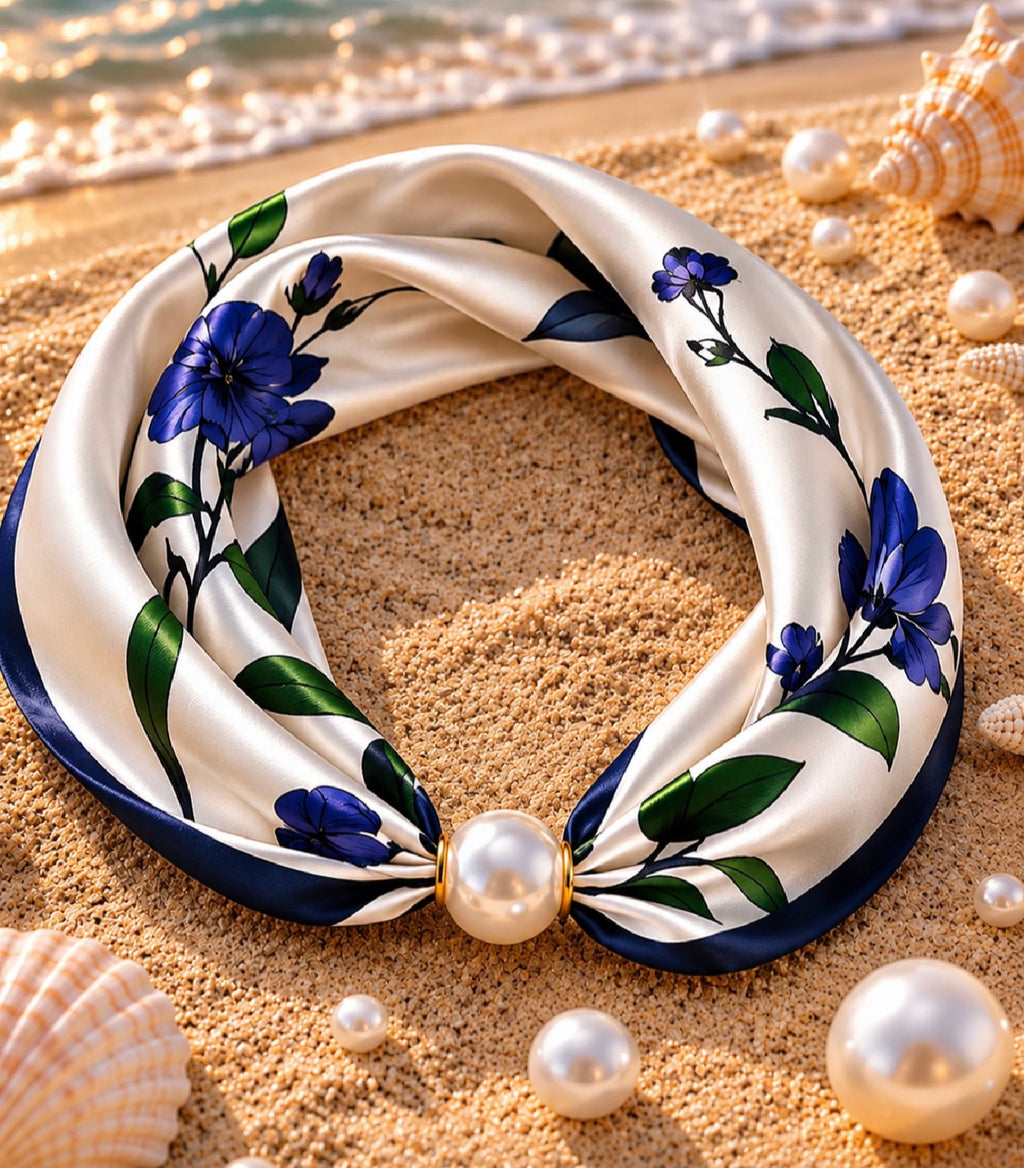 Sciarpa in raso color crema con perla