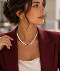 Freshwater Pearl Necklace with Red Gemstone