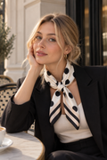 Bufanda de lujo 100% seda con estampado de lunares – Negro y crema
