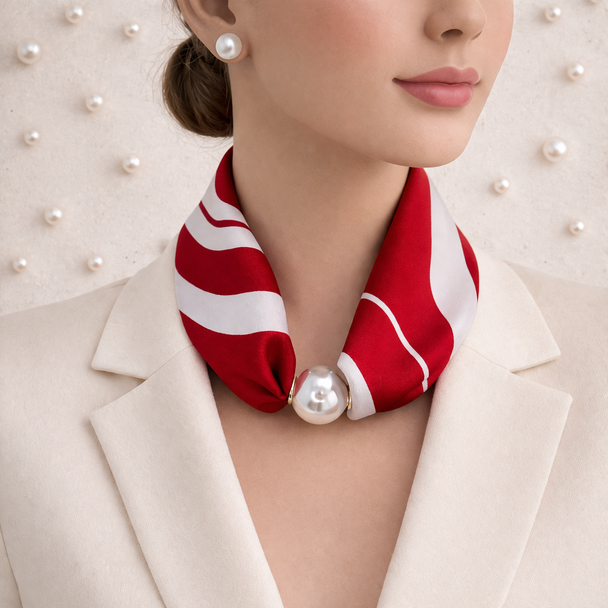 Sjaal met Pareldetail – Rood Wit Gestreept