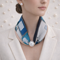Sjaal met Pareldetail – Blauw Grijs Patroon