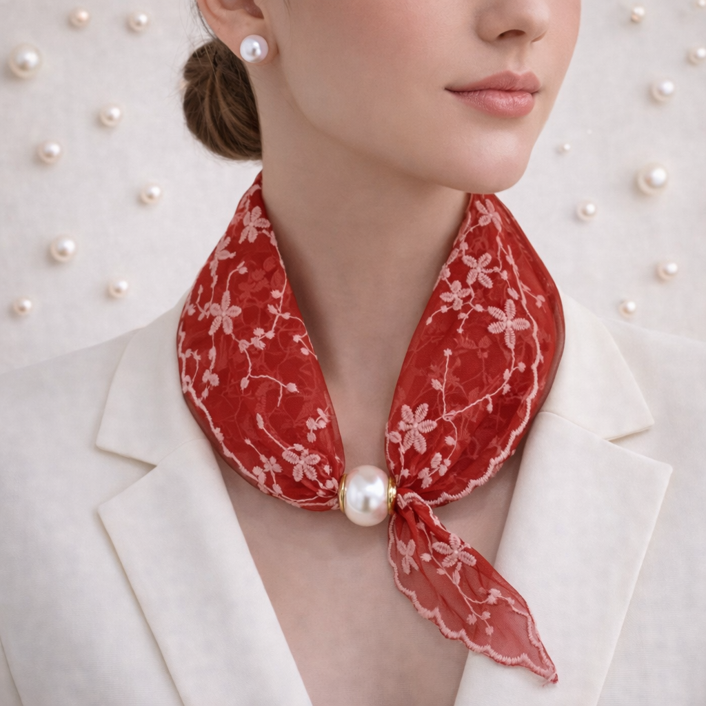 Red Lace Pearl Scarf