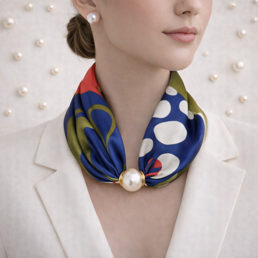 Sjaal met Pareldetail – Blauw Groen Rood Print