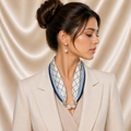Elegant Silk Scarf with Magnetic Pearl Closure – Blue White Design