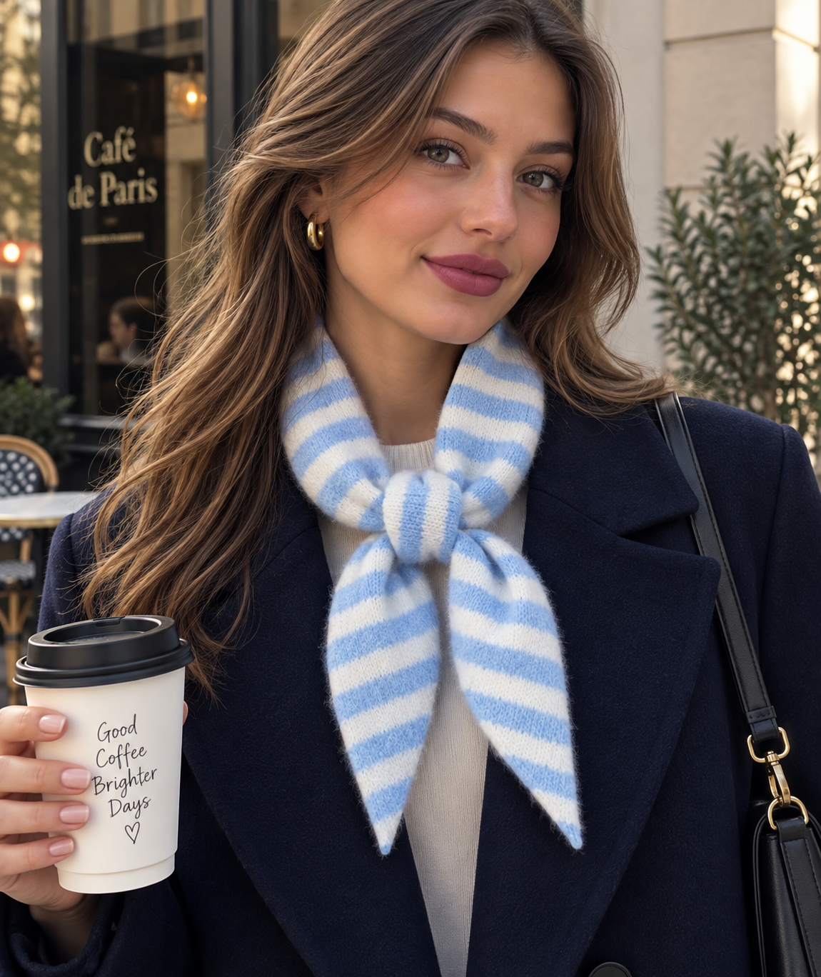 Soft Stripe Driehoekssjaal – Lichtblauw & Crème