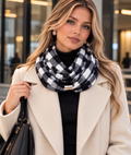 Écharpe en polaire d'hiver douce – Motif écossais noir et blanc