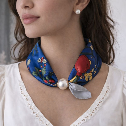 Bloemenprint Sjaaltje met Parel - Kobaltblauw