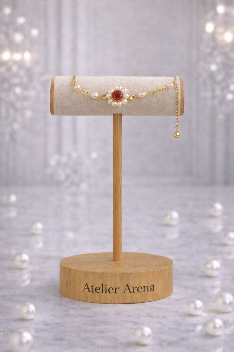 Parel Bloem Armband met Rode Steen Goud