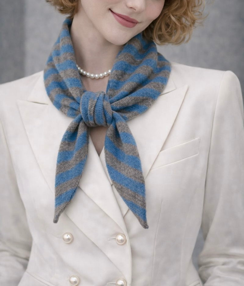 Driehoek Sjaal Blauw-Grijs Gestreept