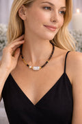 Tijgeroog Ketting met Barokparel - Goudkleurige Accenten