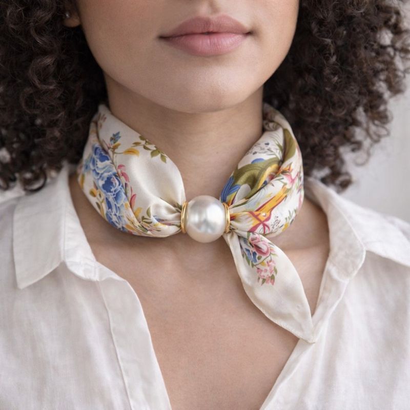 Zijden Sjaal met Parel - Bloemenprint