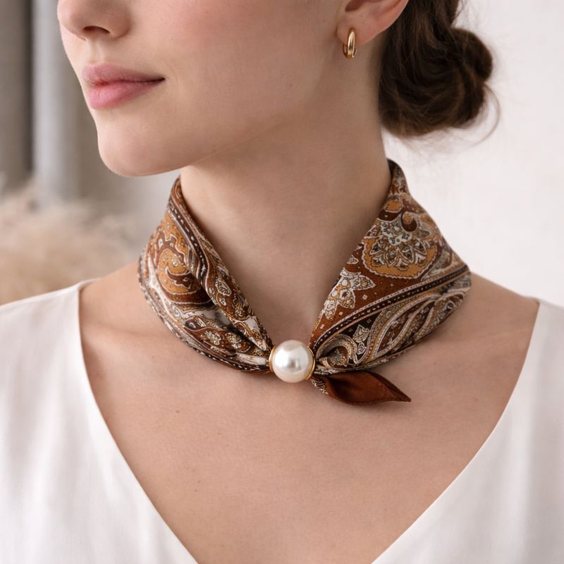 Paisley Sjaaltje met Parel - Bruin