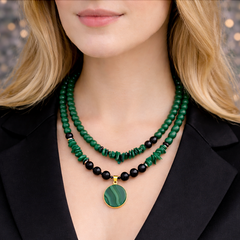 Malachiet en Zwarte Agaat Ketting met Hanger