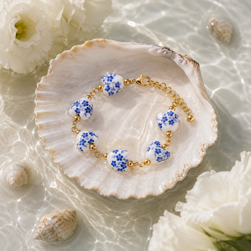 Delfts Blaue Armband mit goldener Gliederkette
